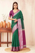 Hiral Fashion Green Banarasi Soft Silk Checks Zari Woven Saree | Grocsy