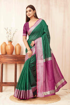 Hiral Fashion Green Banarasi Soft Silk Checks Zari Woven Saree | Grocsy