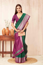 Hiral Fashion Green Banarasi Soft Silk Checks Zari Woven Saree | Grocsy