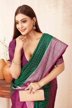 Hiral Fashion Green Banarasi Soft Silk Checks Zari Woven Saree | Grocsy