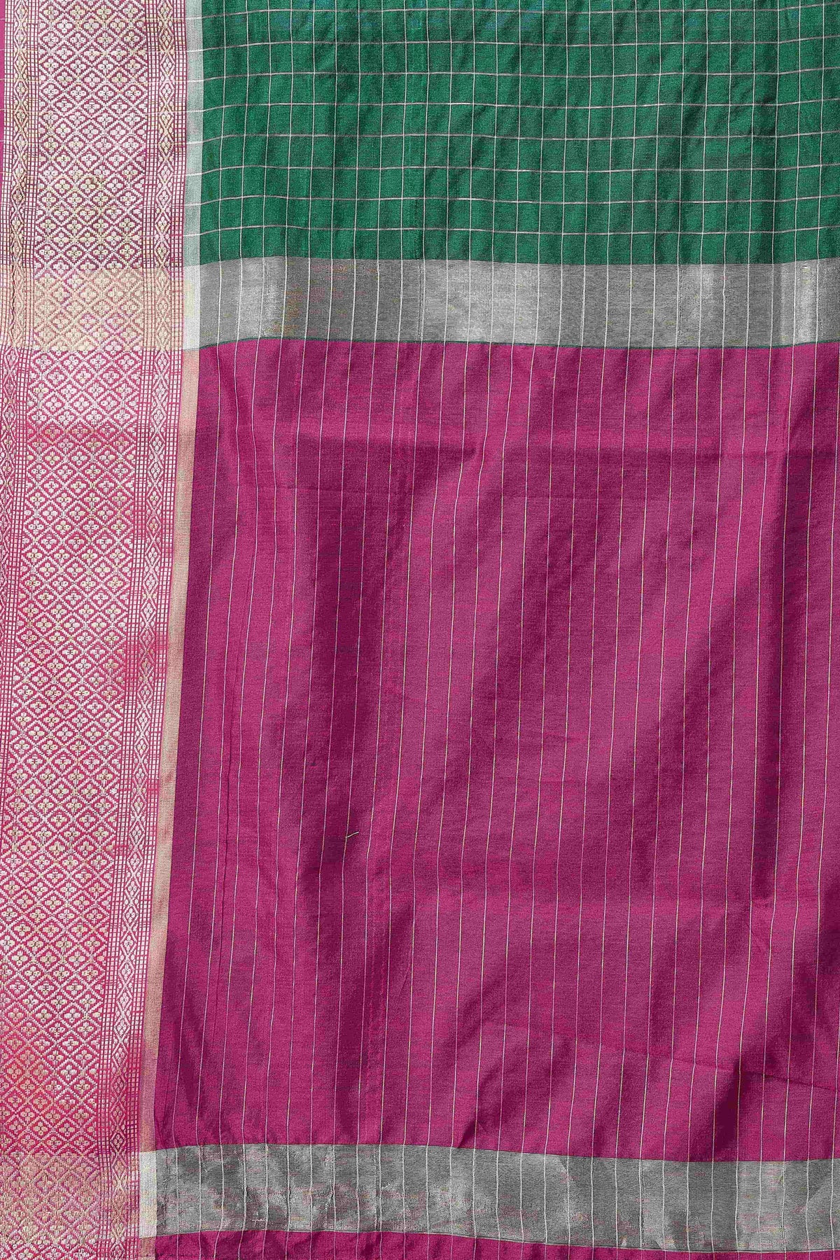 Hiral Fashion Green Banarasi Soft Silk Checks Zari Woven Saree | Grocsy