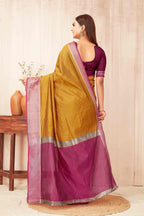 Hiral Fashion Mustard Banarasi Soft Silk Checks Zari Woven Saree | Grocsy