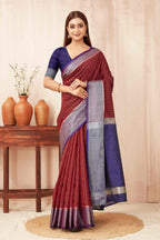 Hiral Fashion Red Banarasi Soft Silk Checks Zari Woven Saree | Grocsy