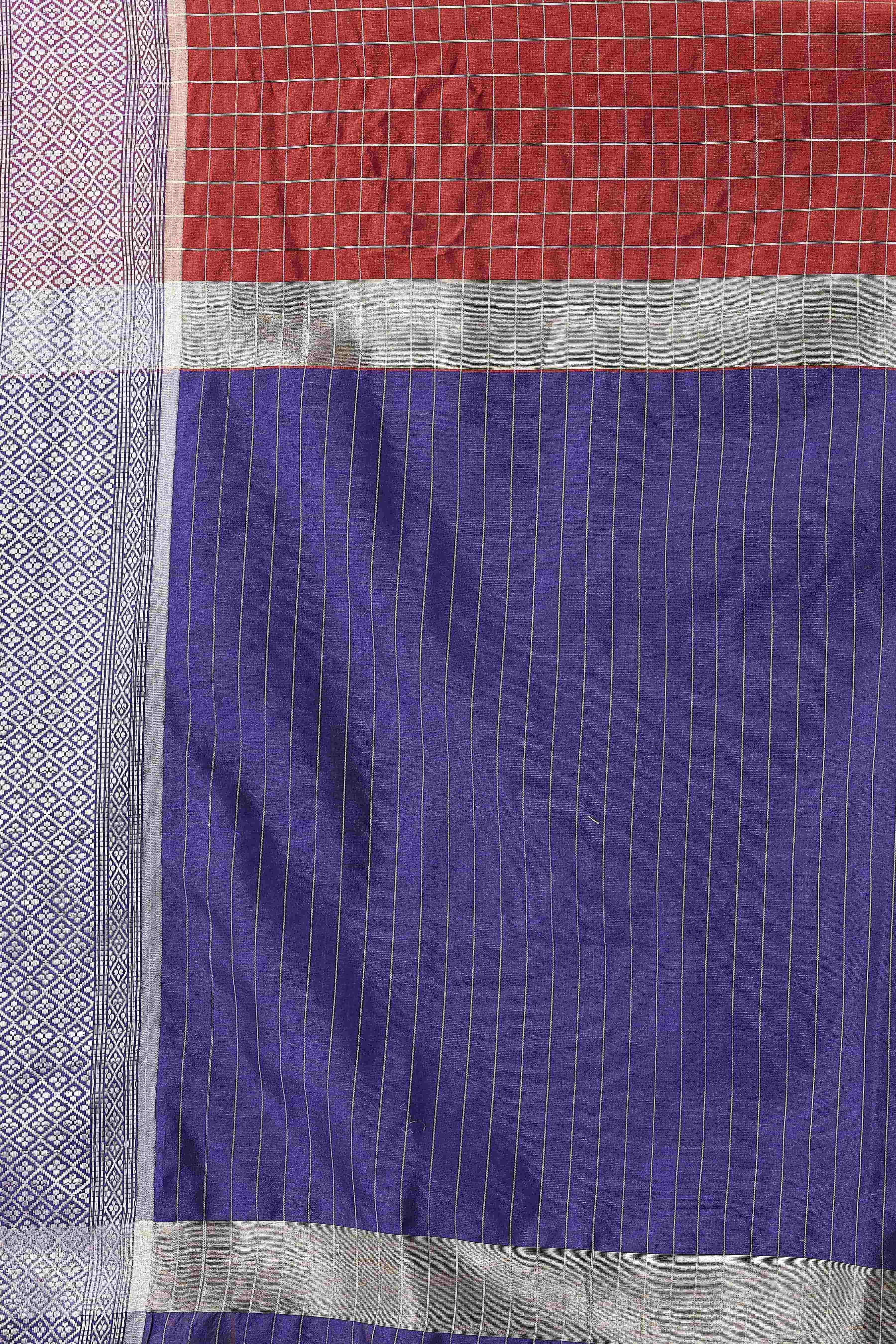 Hiral Fashion Red Banarasi Soft Silk Checks Zari Woven Saree | Grocsy