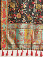 Black Cotton Blend Woven Thread Floral Saree with Unstitched Blouse - Hiral Fashion | Grocsy