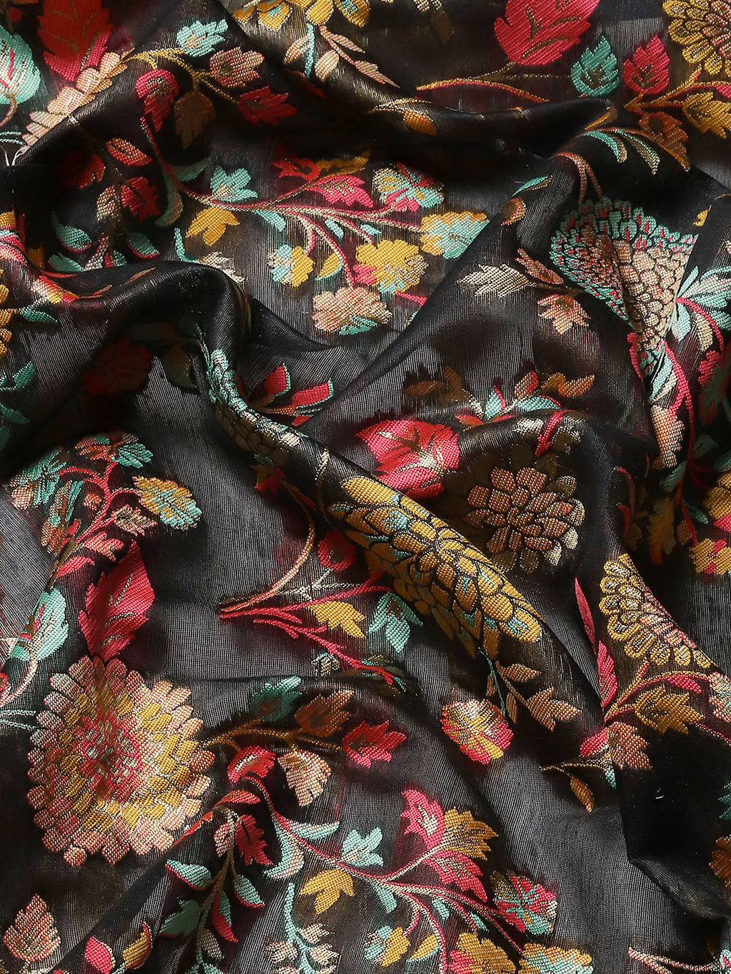 Black Cotton Blend Woven Thread Floral Saree with Unstitched Blouse - Hiral Fashion | Grocsy
