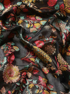 Black Cotton Blend Woven Thread Floral Saree with Unstitched Blouse - Hiral Fashion | Grocsy