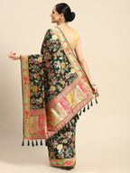 Green Cotton Blend Woven Thread Floral Saree with Unstitched Blouse - Hiral Fashion | Grocsy