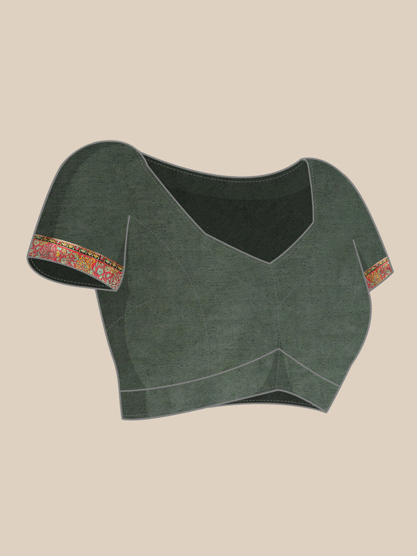 Green Cotton Blend Woven Thread Floral Saree with Unstitched Blouse - Hiral Fashion | Grocsy