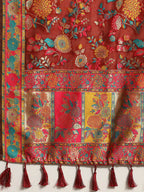 Red Cotton Blend Woven Thread Floral Saree with Unstitched Blouse - Hiral Fashion | Grocsy