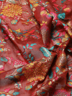 Red Cotton Blend Woven Thread Floral Saree with Unstitched Blouse - Hiral Fashion | Grocsy