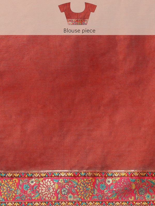 Red Cotton Blend Woven Thread Floral Saree with Unstitched Blouse - Hiral Fashion | Grocsy