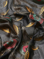 Black Cotton Blend Woven Thread Floral Saree with Unstitched Blouse - Hiral Fashion | Grocsy