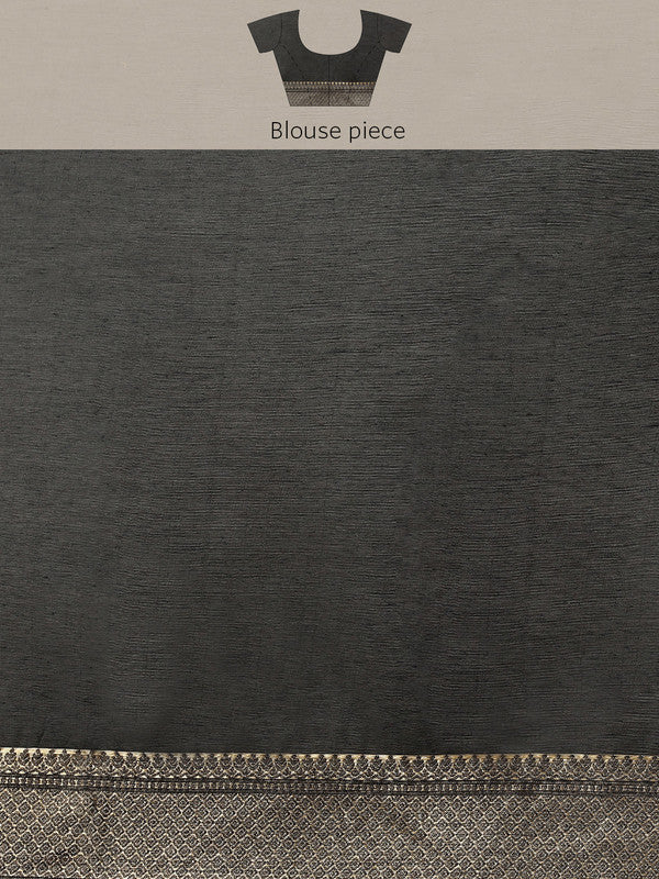 Black Cotton Blend Woven Thread Floral Saree with Unstitched Blouse - Hiral Fashion | Grocsy