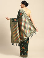 Green Cotton Blend Woven Thread Floral Saree with Unstitched Blouse - Hiral Fashion | Grocsy