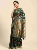 Green Cotton Blend Woven Thread Floral Saree with Unstitched Blouse - Hiral Fashion | Grocsy