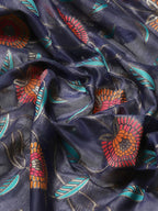 Navy Blue Cotton Blend Woven Thread Floral Saree with Unstitched Blouse - Hiral Fashion | Grocsy