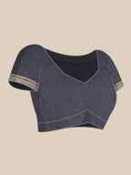 Navy Blue Cotton Blend Woven Thread Floral Saree with Unstitched Blouse - Hiral Fashion | Grocsy