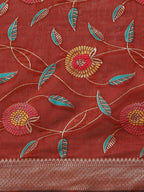 Red Cotton Blend Woven Thread Floral Saree with Unstitched Blouse - Hiral Fashion | Grocsy