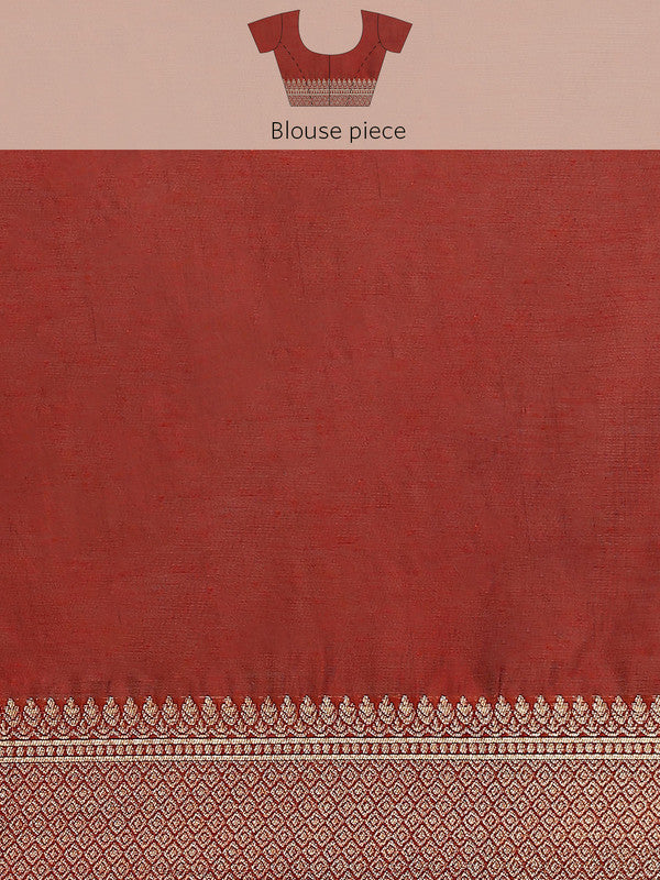 Red Cotton Blend Woven Thread Floral Saree with Unstitched Blouse - Hiral Fashion | Grocsy