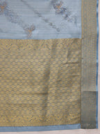 Blue Kota Doria Embroidered Floral Saree with Unstitched Blouse - Hiral Fashion | Grocsy