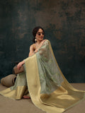 Green Kota Doria Embroidered Floral Saree with Unstitched Blouse - Hiral Fashion | Grocsy