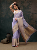 Lavender Kota Doria Embroidered Floral Saree with Unstitched Blouse - Hiral Fashion | Grocsy