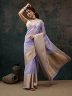 Lavender Kota Doria Embroidered Floral Saree with Unstitched Blouse - Hiral Fashion | Grocsy