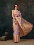 Pink Kota Doria Embroidered Floral Saree with Unstitched Blouse - Hiral Fashion | Grocsy