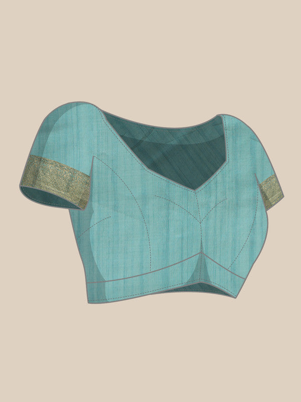 Turquoise Kota Doria Embroidered Floral Saree with Unstitched Blouse - Hiral Fashion | Grocsy