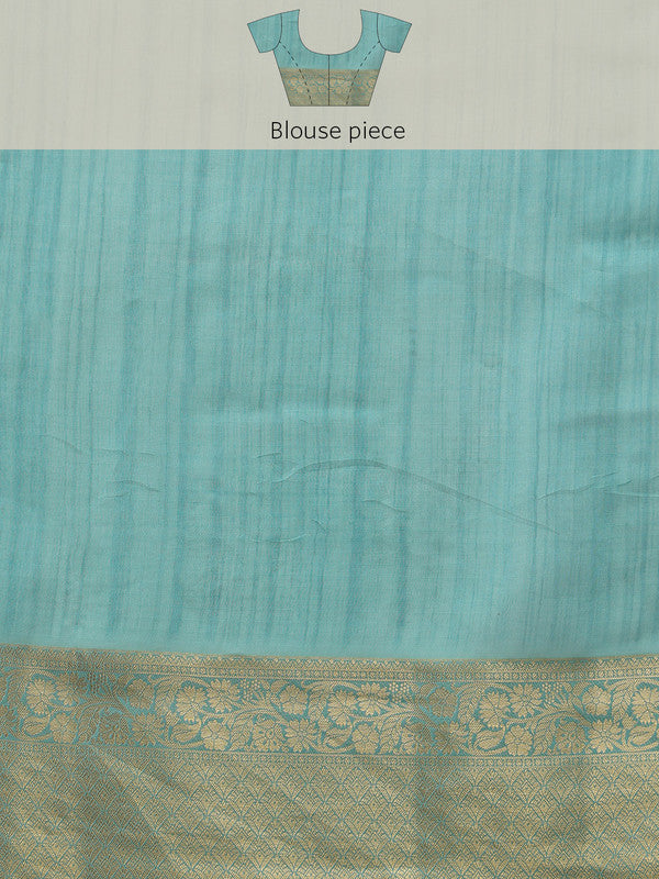 Turquoise Kota Doria Embroidered Floral Saree with Unstitched Blouse - Hiral Fashion | Grocsy