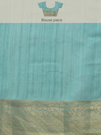 Turquoise Kota Doria Embroidered Floral Saree with Unstitched Blouse - Hiral Fashion | Grocsy