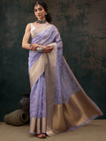 Lavender Kota Doria Embroidered Floral Saree with Unstitched Blouse - Hiral Fashion | Grocsy