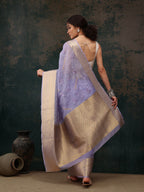 Lavender Kota Doria Embroidered Floral Saree with Unstitched Blouse - Hiral Fashion | Grocsy