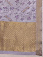 Lavender Kota Doria Embroidered Floral Saree with Unstitched Blouse - Hiral Fashion | Grocsy