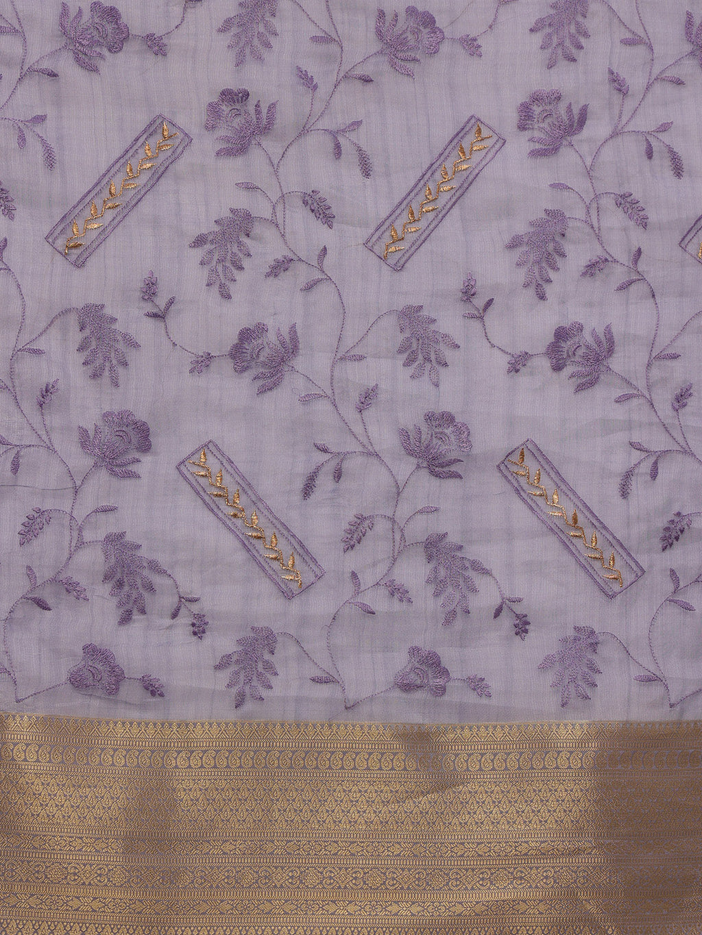 Lavender Kota Doria Embroidered Floral Saree with Unstitched Blouse - Hiral Fashion | Grocsy