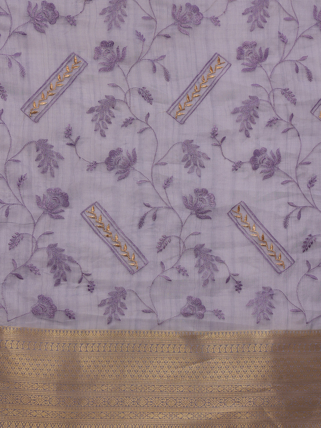 Lavender Kota Doria Embroidered Floral Saree with Unstitched Blouse - Hiral Fashion | Grocsy