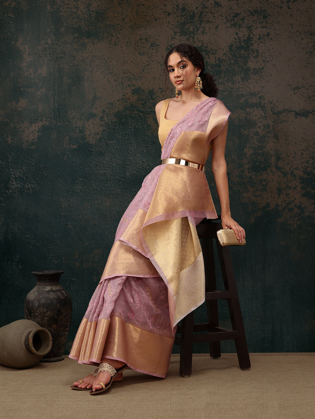 Pink Kota Doria Embroidered Floral Saree with Unstitched Blouse - Hiral Fashion | Grocsy