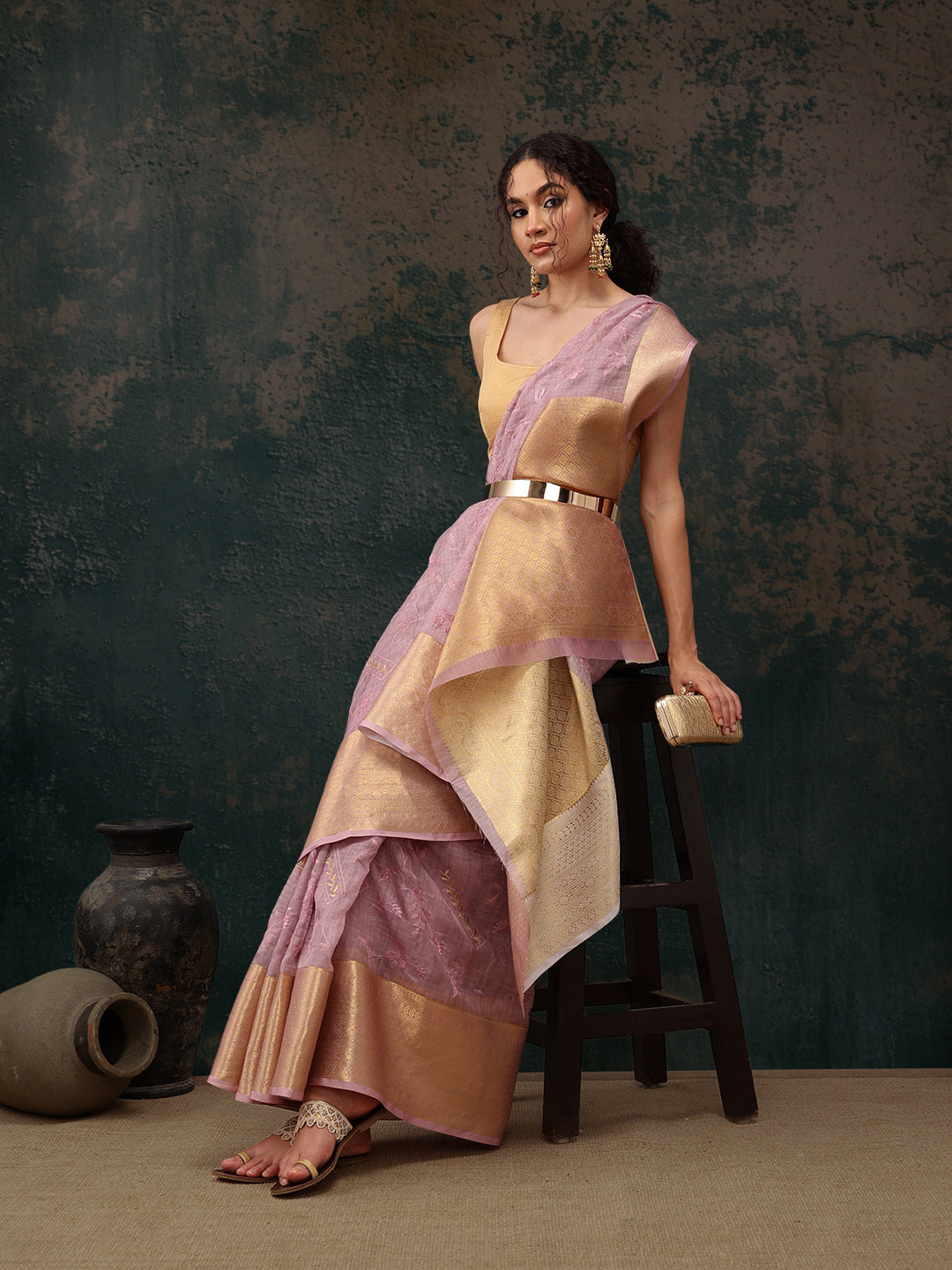 Pink Kota Doria Embroidered Floral Saree with Unstitched Blouse - Hiral Fashion | Grocsy