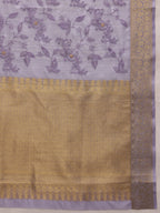 Lavender Kota Doria Embroidered Floral Saree with Unstitched Blouse - Hiral Fashion | Grocsy