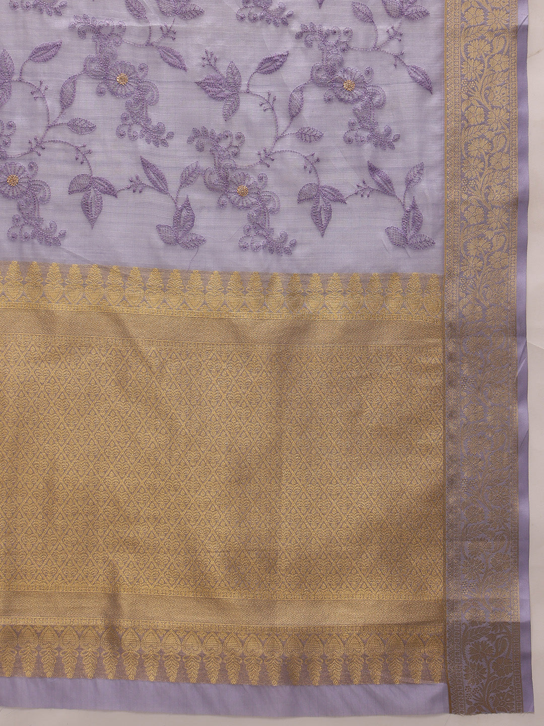 Lavender Kota Doria Embroidered Floral Saree with Unstitched Blouse - Hiral Fashion | Grocsy