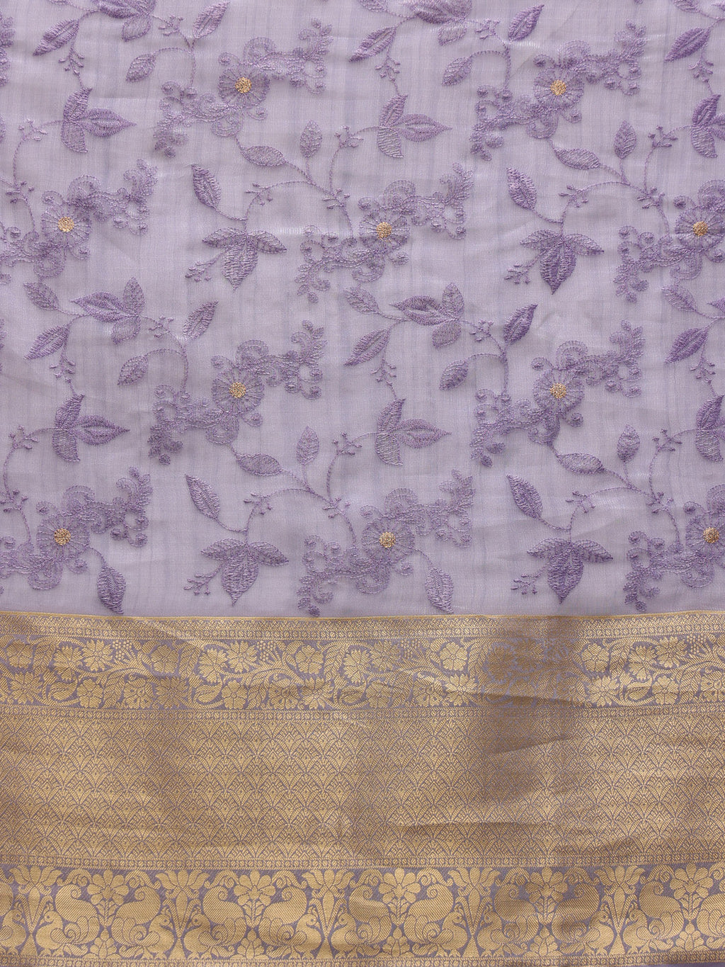 Lavender Kota Doria Embroidered Floral Saree with Unstitched Blouse - Hiral Fashion | Grocsy