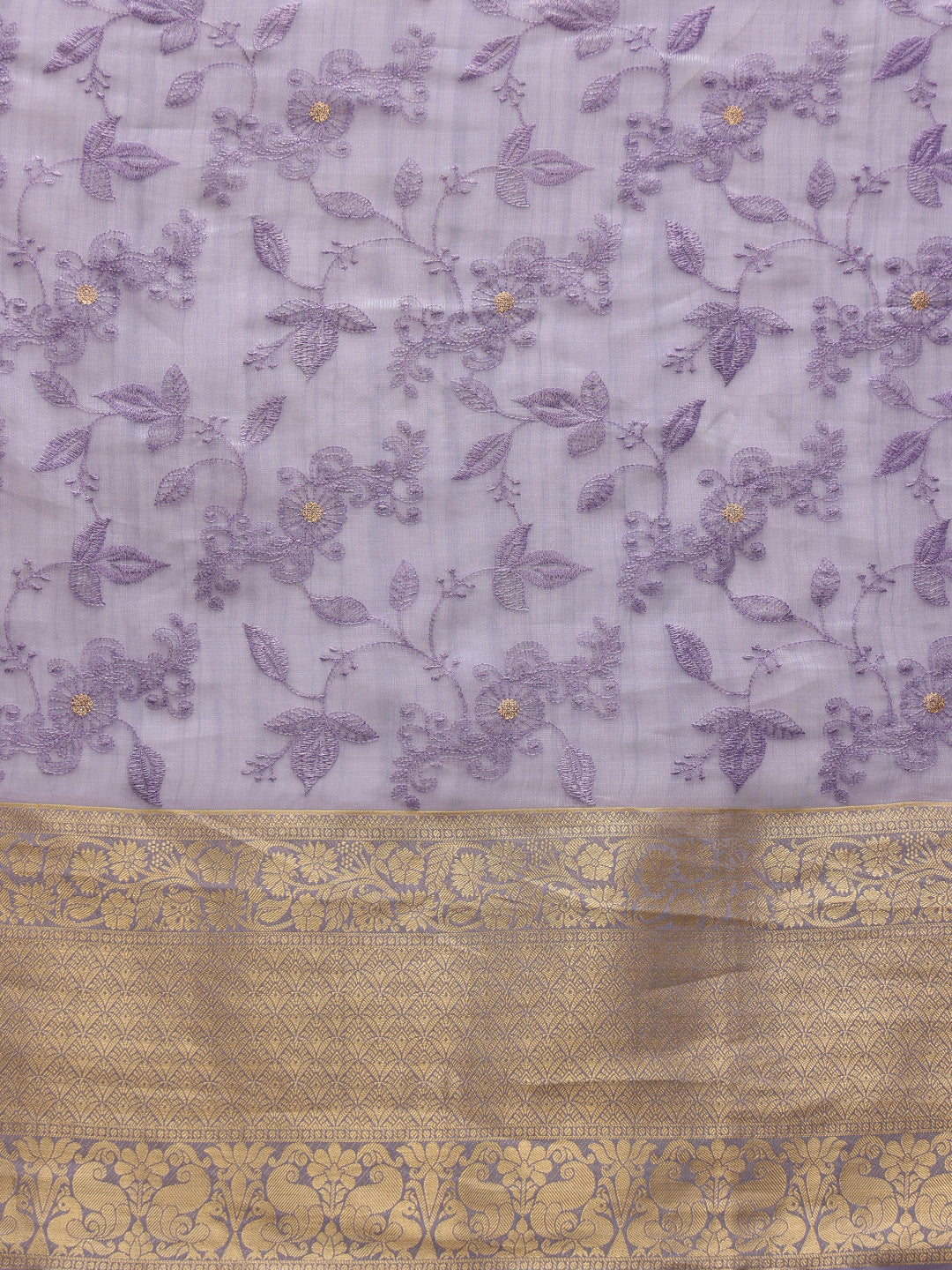 Lavender Kota Doria Embroidered Floral Saree with Unstitched Blouse - Hiral Fashion | Grocsy