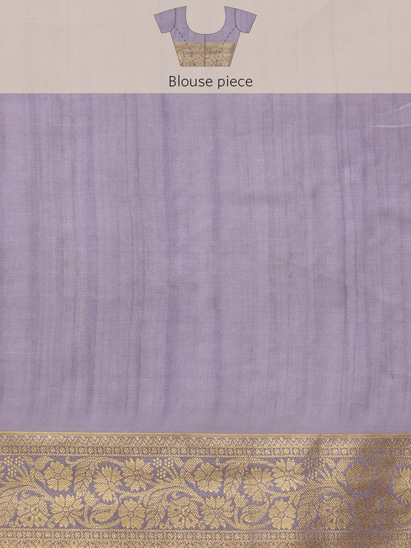 Lavender Kota Doria Embroidered Floral Saree with Unstitched Blouse - Hiral Fashion | Grocsy