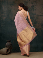 Pink Kota Doria Embroidered Floral Saree with Unstitched Blouse - Hiral Fashion | Grocsy