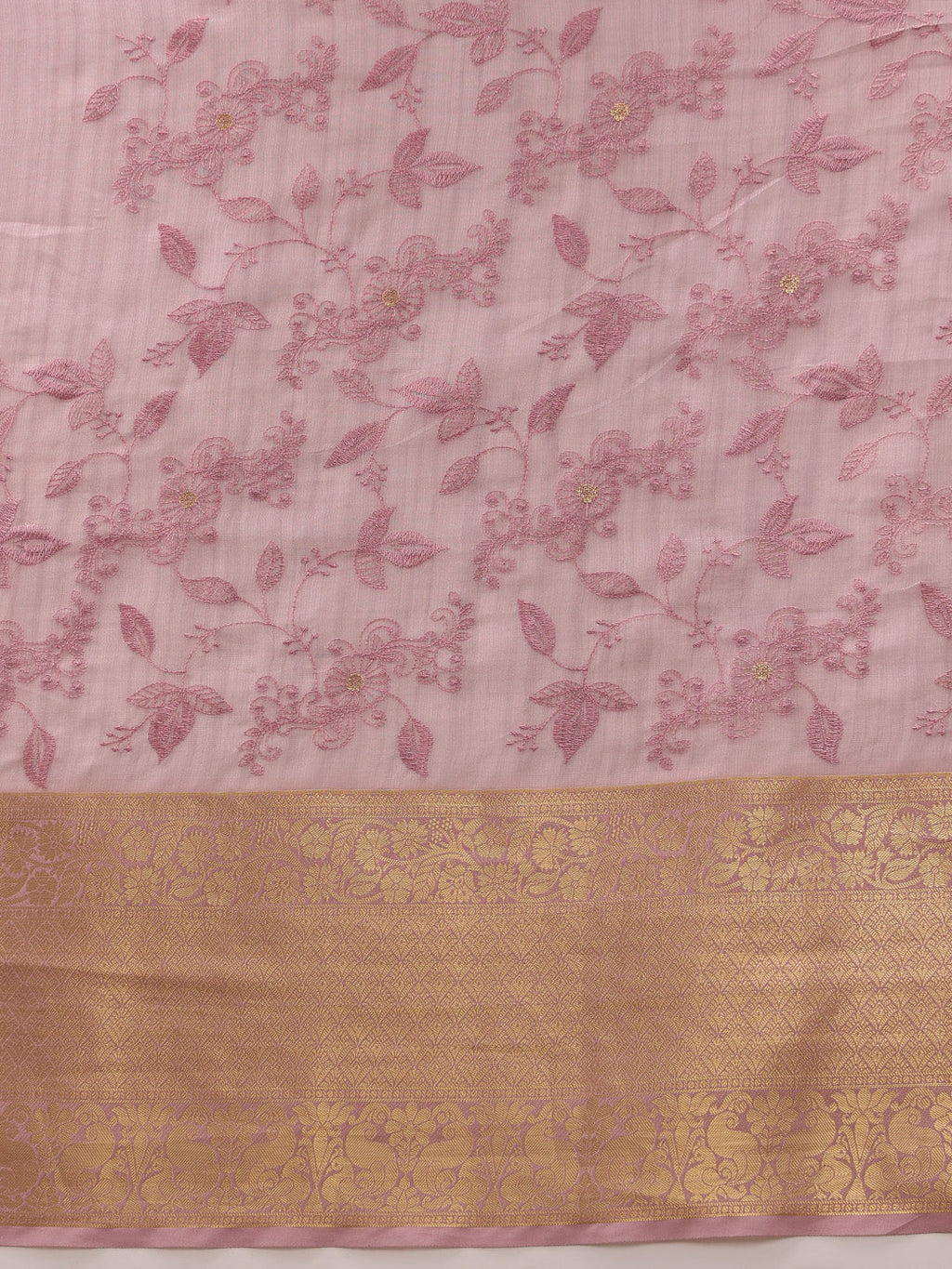 Pink Kota Doria Embroidered Floral Saree with Unstitched Blouse - Hiral Fashion | Grocsy