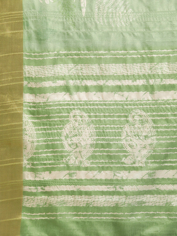 Green Silk Blend Digital Print Floral Saree with Unstitched Blouse - Hiral Fashion | Grocsy