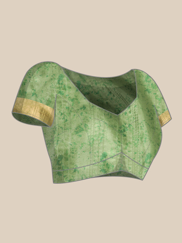 Green Silk Blend Digital Print Floral Saree with Unstitched Blouse - Hiral Fashion | Grocsy