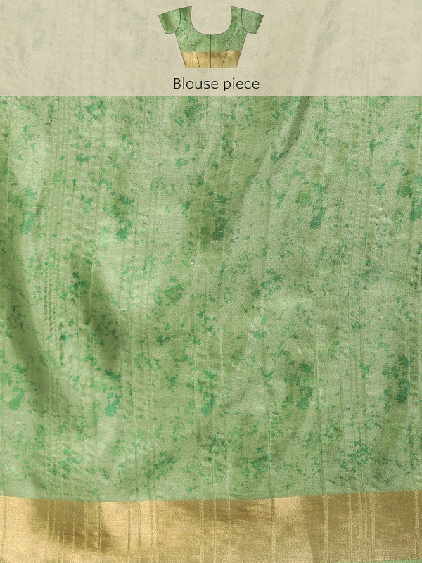 Green Silk Blend Digital Print Floral Saree with Unstitched Blouse - Hiral Fashion | Grocsy