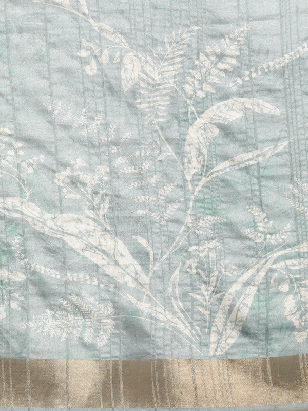 Gray Silk Blend Digital Print Floral Saree with Unstitched Blouse - Hiral Fashion | Grocsy